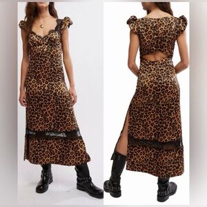 NWT Free People Leopard Print Foolish Hearts Midi Dress in Brown and Black